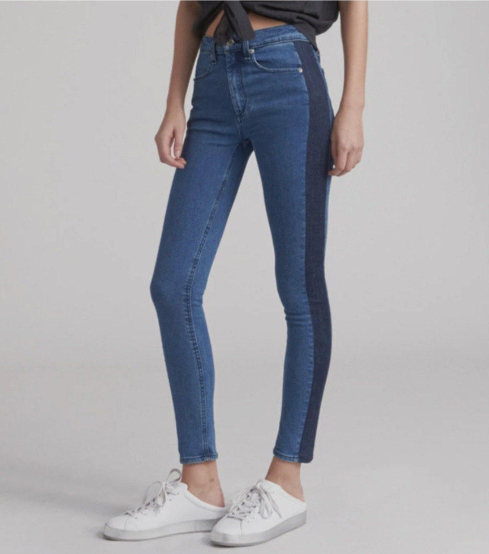 rag & bone Double Indigo Mazie High Rise Skinny Jeans 27 Boho Side Stripe D18